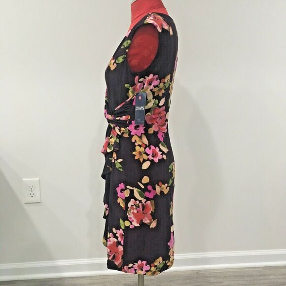NWT Chaps faux wrap style dress Petite S purple pink floral stretch sleeveless - Picture 4 of 6